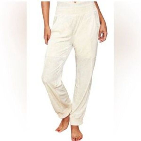 NEW! HAH | '1 Track Mind' Crushed Velvet Jogger Pants - size Large in Ivory - Picture 1 of 16